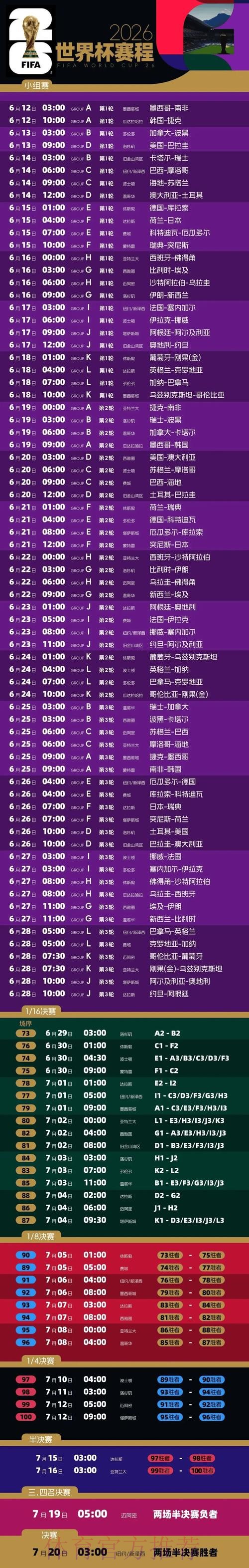 2026世界杯每日赛程实时更新实时赛程在哪里看